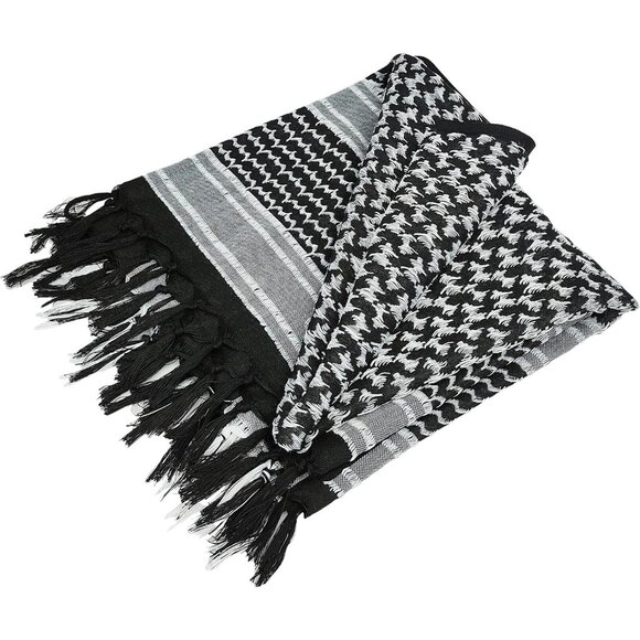 ⚡Men Black and Black-White 100% Cotton Military Shemagh Desert Scarf Wrap - Picture 4 of 8